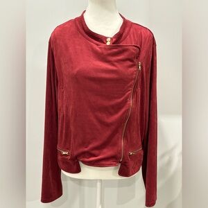 Libian Jacket Womens Sz 3X Diagonal Zip Maroon Faux Suede Cut Zipper Winter Work